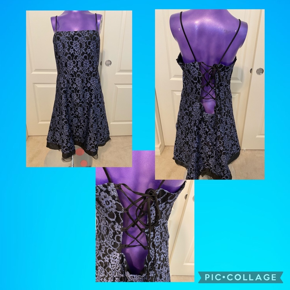 Black and Blue Lace Cocktail Party Prom Dress